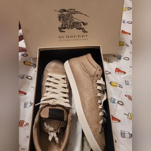 Burberry Tan Washed Leather Hightop Sneakers